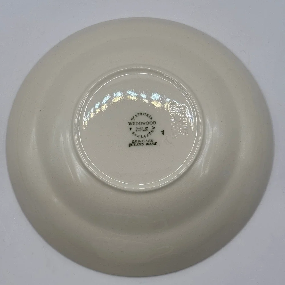 Wedgwood Embossed Queens‎ Ware Tea Cup and Saucer Lavender Blue on Cream England